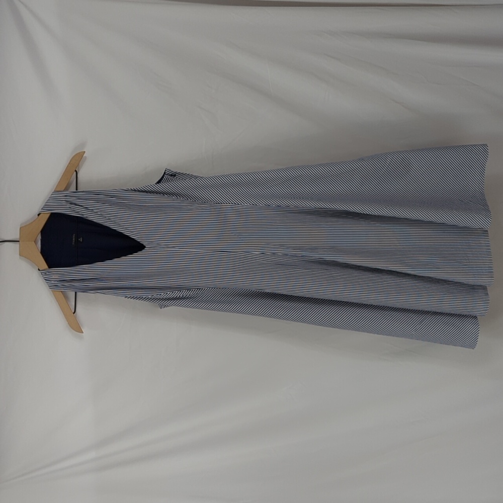 Talbots Navy and White Striped Cotton Fit and Flare Midi Dress